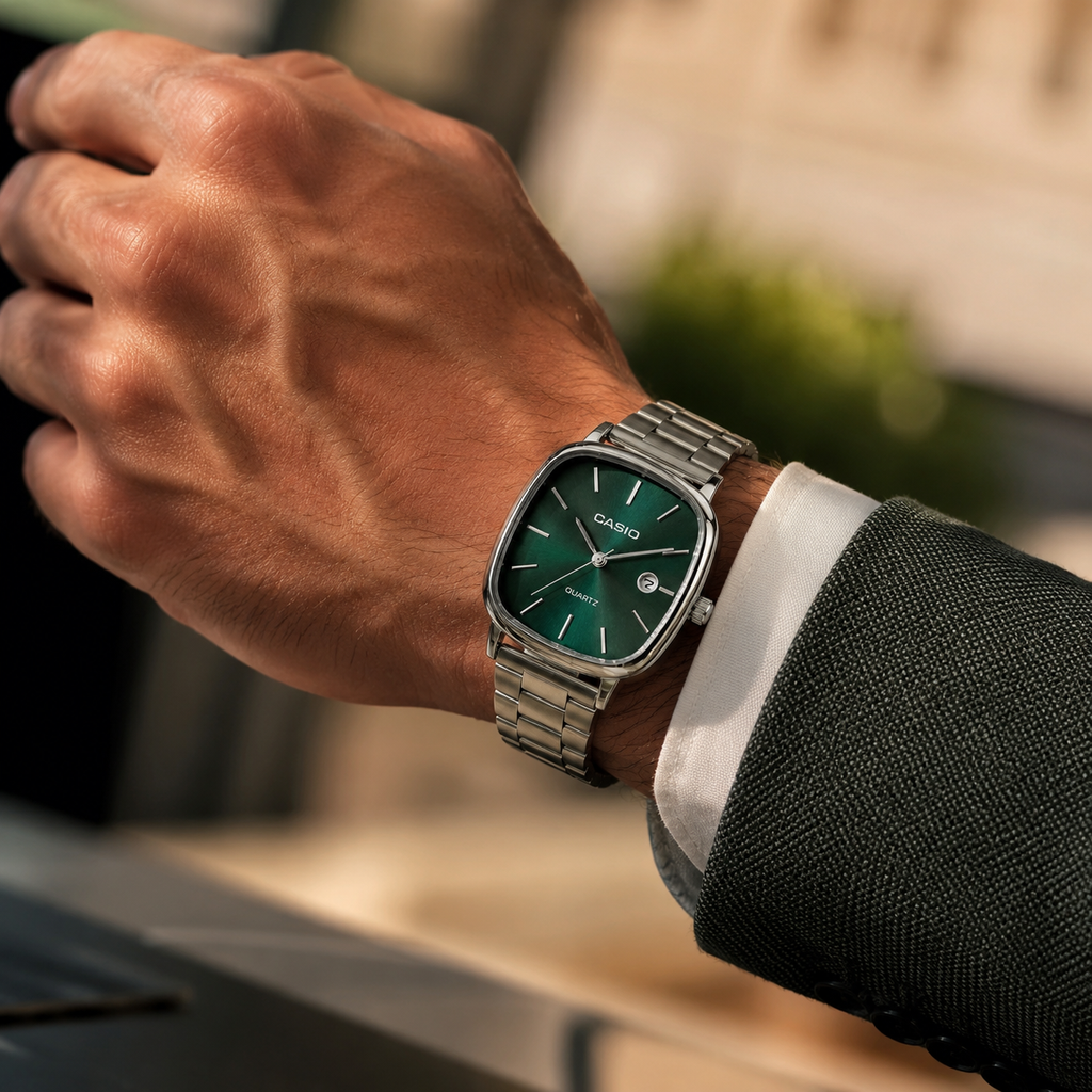 Casio Square Heritage Vert Acier